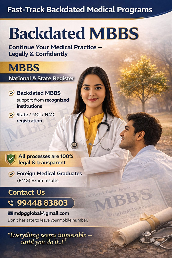 Fast-Track Backdated Medical Programs MBBS • MD • MS • DM • BPT • MPT • DHMS • BAMS